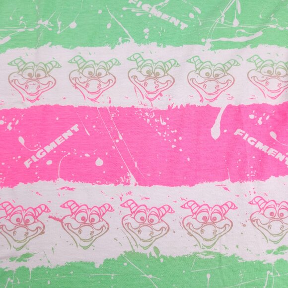 Vintage 80s Disney Figment All Over Print T Shirt Dragon Green Pink Neon L/XL - Picture 4 of 8